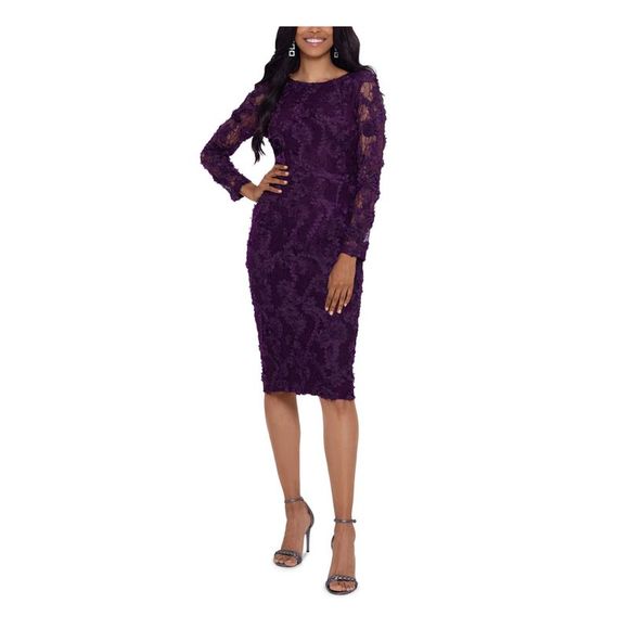 Xscape Dresses Xscape Womens Purple All Over Slit Back Long Sleeve
